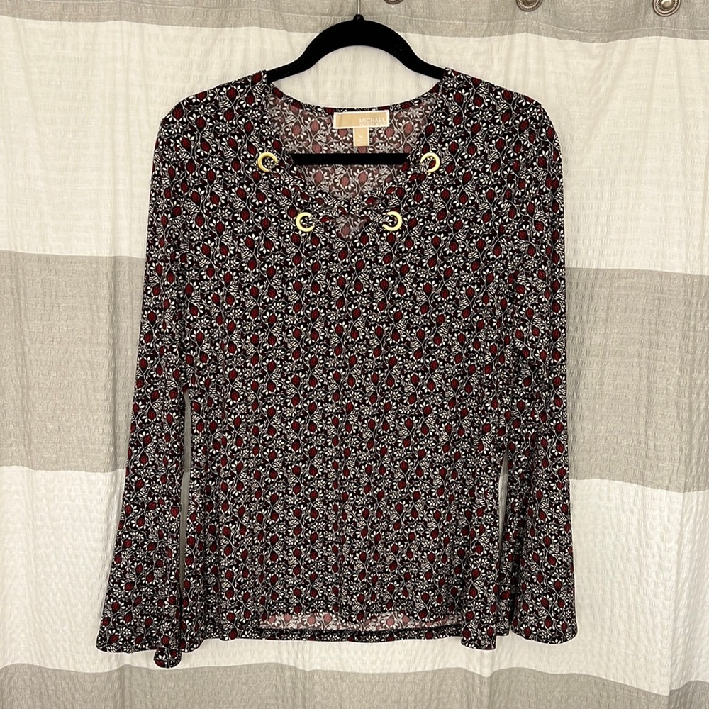 Michael Kors women’s floral print blouse. Red/black/white color. Size M.